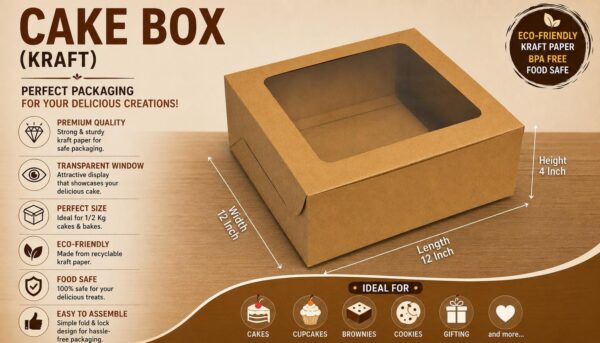 kraft Window Cake Box for 2 kg (Pack of 10)