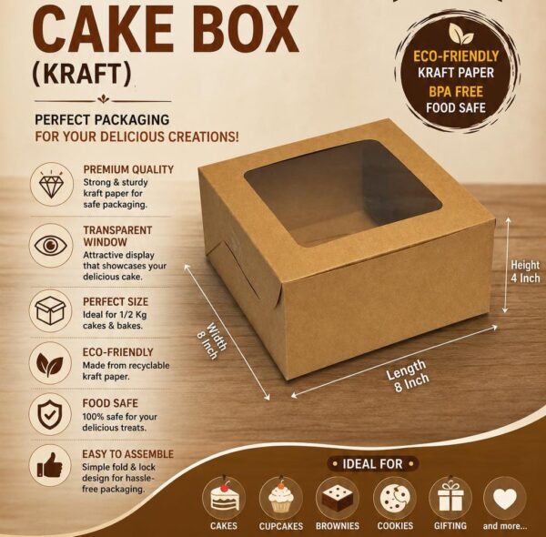 kraft Window Cake Box for 1/2 kg (Pack of 10)